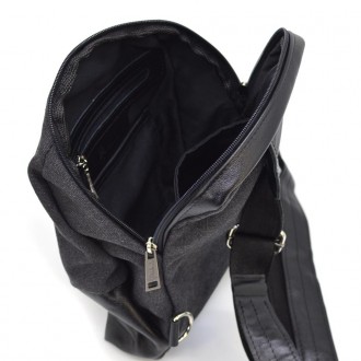 Рюкзак слинг на одно плечо из кожи и канвас TARWA GCs-1905-3md. Шлейка перестеги. . фото 9