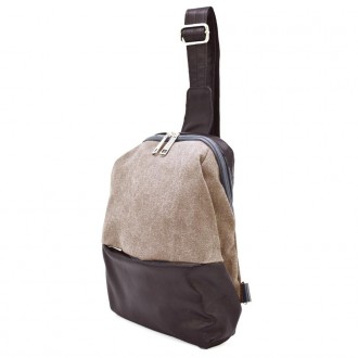 Рюкзак слинг на одно плечо из кожи и канвас TARWA GCs-1905-3md. Шлейка перестеги. . фото 2