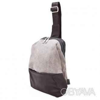 Рюкзак слинг на одно плечо из кожи и канвас TARWA GCc-1905-3md. Шлейка перестеги. . фото 1