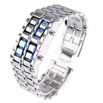 LED часы-браслет Iron Samurai, Айрон Самурай серебристый с синими светодиодамиЧа. . фото 3
