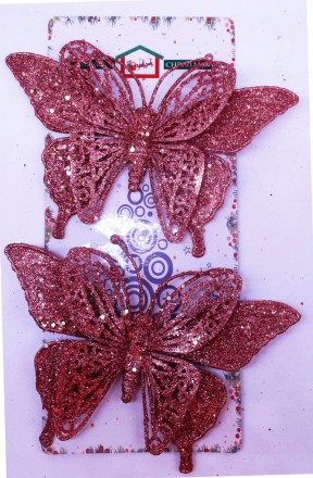 Набор елочных игрушек с блестками "Бабочки" 2шт 16см. Одесса. фото 1