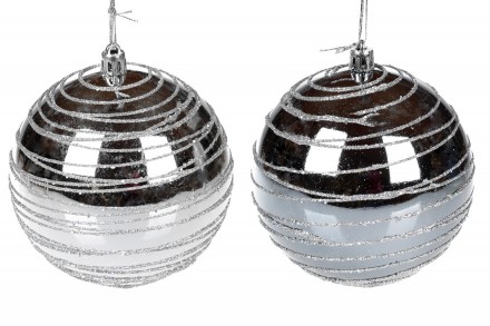 Елочный шар 10см, цвет - серебро, микс 2-х оттенков в дисплей-коробке
Материал п. . фото 2
