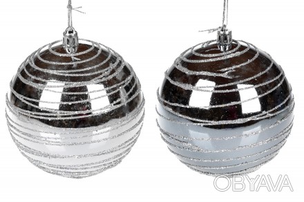 Елочный шар 10см, цвет - серебро, микс 2-х оттенков в дисплей-коробке
Материал п. . фото 1