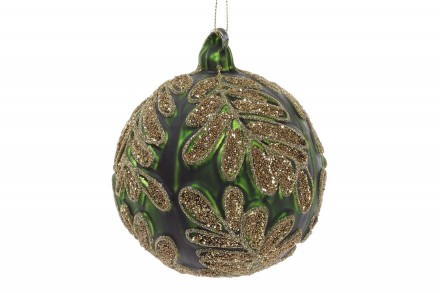 Елочный шар 10см, цвет - изумрудный матовый с золотым узором. Одесса. фото 1