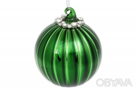 Набор (6шт.) ёлочных шаров с декором из камней, 8см, цвет - изумрудный зелёный
М. . фото 1