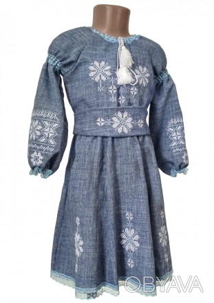 Платье клеш вышитое с поясом
размер по росту 92-128
Рукав - 3/4
ткань - Джинс га. . фото 1