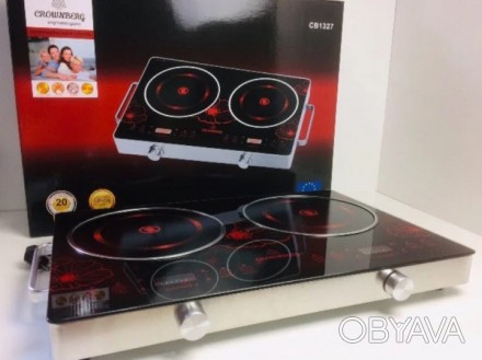 Настольная Инфракрасная Плита Crownberg Cb 1327 2 Конфорки 2000 Вт. . фото 1 Инфракрасная двух-конфорочная плита Crownberg CB-1327 в исполнении Platinum идеа. . фото 1