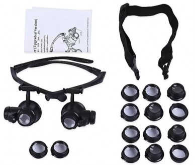 NO.9892G8KX лупа-очки бинокулярные c LED подсветкой, 8 сменных линз, пластик: 2.. . фото 9