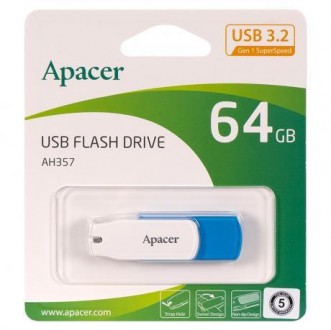 Флешка Apacer USB 64Gb AH357 Blue USB 3.1. . фото 2