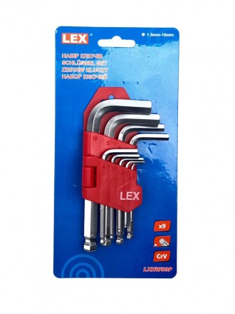 Набор ключей шестигранных LEX HEX 9 шт. Каждый ключ LEX LXHWS9P из набора выполн. . фото 3