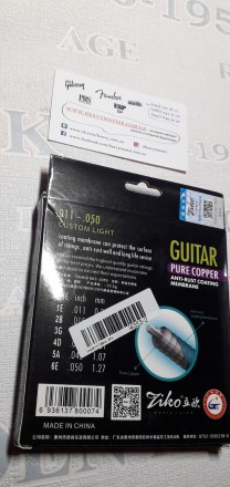 Струни мідні Ziko для акустичної та класичної гітари гітарі 011-050 калібр
Шести. . фото 10