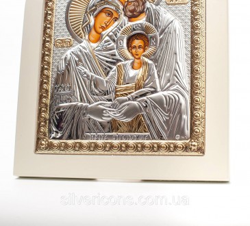 Гречемкая Серебрянапя Икона "Святая Семья" на белом дереве 
Иконы арочной формы . . фото 6