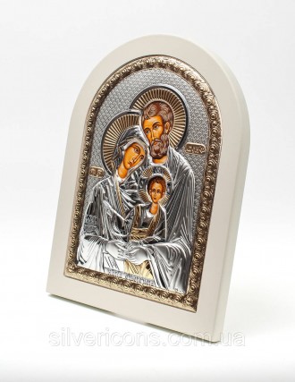 Гречемкая Серебрянапя Икона "Святая Семья" на белом дереве 
Иконы арочной формы . . фото 3