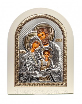 Гречемкая Серебрянапя Икона "Святая Семья" на белом дереве 
Иконы арочной формы . . фото 2