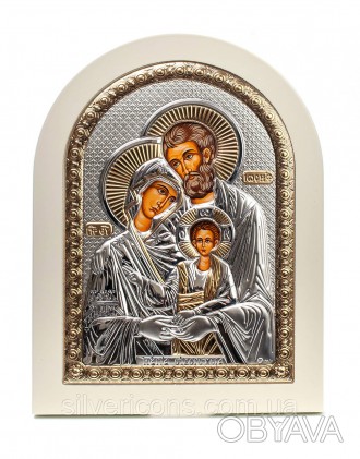 Гречемкая Серебрянапя Икона "Святая Семья" на белом дереве 
Иконы арочной формы . . фото 1