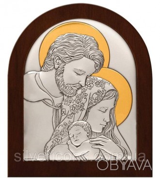Серебряная икона Святая Семья с позолотой арочной формы 25х20см 
	
	
 
	
	
 Сере. . фото 1