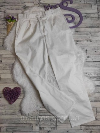 Женские хлопковые брюки белого цвета с карманами 
Состояние: новое
Размер: 48 (L. . фото 2