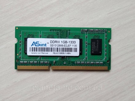 Оперативная память для ноутбука (ОЗУ)
SO-DIMM DDR3 1GB ASint
PC3-10600 (1333MHz). . фото 3