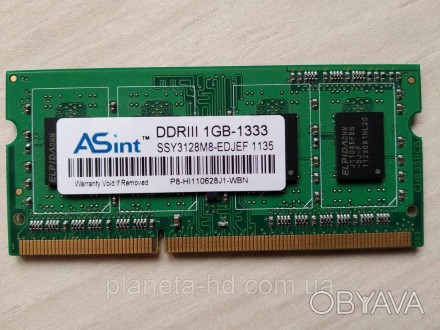 Оперативная память для ноутбука (ОЗУ)
SO-DIMM DDR3 1GB ASint
PC3-10600 (1333MHz). . фото 1