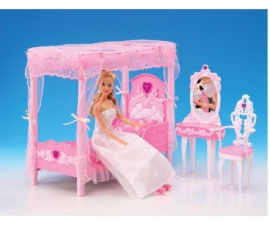 Лялькові меблі Глорія 2614 Спальня Барбі — ліжко з балдахіном
До набору входить:. . фото 3