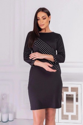 Платье 
Модель 3052
 Ткань - трикотаж француз. 
Цвет -чёрный +вставка горох,
чёр. . фото 2