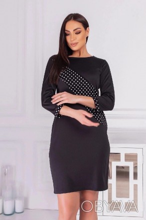 Платье 
Модель 3052
 Ткань - трикотаж француз. 
Цвет -чёрный +вставка горох,
чёр. . фото 1