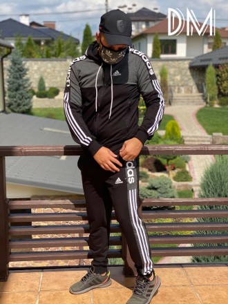 
Мужской спортивный костюм Adidas реплика серый черный. Мужские спортивные штаны. . фото 3