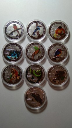 Колекція монет. Африканські дикі тварини. Гамбія. 2015. 10 штук. Розмір: 40*3 мм. . фото 2