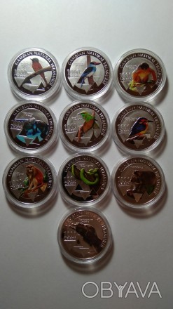 Колекція монет. Африканські дикі тварини. Гамбія. 2015. 10 штук. Розмір: 40*3 мм. . фото 1