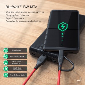 BlitzWolf® BW-MT3/3A/2 в 1/Тип C-Micro USB/Кабель для быстрой зарядки
Общая . . фото 8