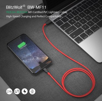 Кабель BlitzWolf BW-MF 11 Apple lightning ,
Предназначенный для зарядки различны. . фото 4