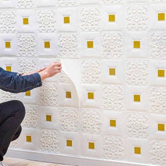 Самоклеющаяся декоративная потолочно-стеновая 3D панель фигуры с золотом 700x700. . фото 4