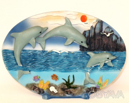 Панно настольное керамическое Дельфины Япония картина декор сувенир подарок
