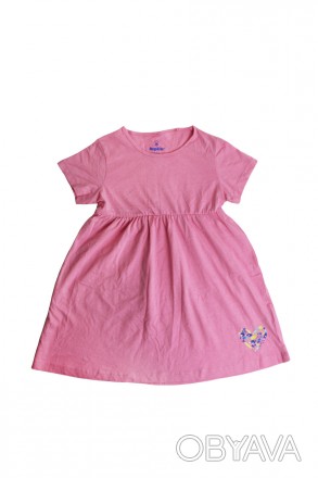 Легкое летнее платье для девочки нежно розового цвета, с коротким рукавом, резин. . фото 1