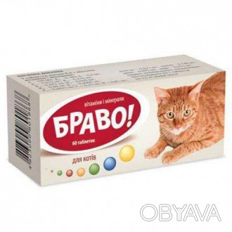Вітаміни Arterium Браво №60 загальнозміцнюючі, для котів, 60 таблТаблетки масою . . фото 1