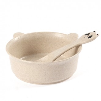 Тарелка с ложкой A228 Panda Beige из пшеничной соломы для детей. Запорожье. фото 1 Тарелка с ложкой A228 Panda Beige из пшеничной соломы для детей. Запорожье. фото 1