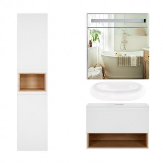 Комплект меблів для ванної Qtap Robin тумба + раковина + дзеркальна шафа + пенал. . фото 4