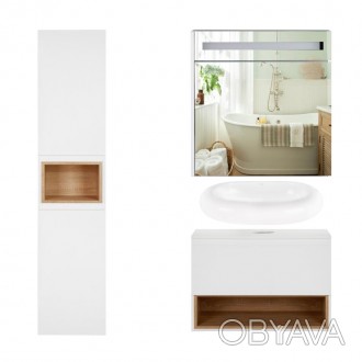 Комплект меблів для ванної Qtap Robin тумба + раковина + дзеркальна шафа + пенал. . фото 1