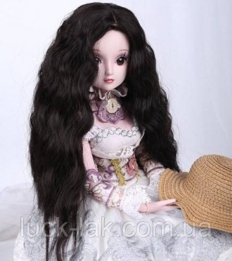 Парик для куклы 1/3 BJD, черный волнистый волос, без челки. 
Парик подходит для . . фото 3