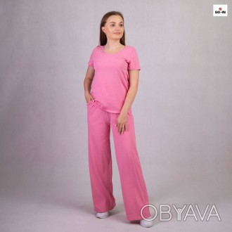 Костюм женский со штанами клеш летний однотонный розовый р. 42-54
Женский молоде. . фото 1