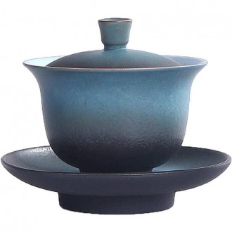 Керамическая гайвань для чая Синий сапфир, 130 мл с крышкой, Гайвань из керамики. . фото 2