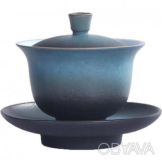 Керамическая гайвань для чая Синий сапфир, 130 мл с крышкой, Гайвань из керамики. . фото 1