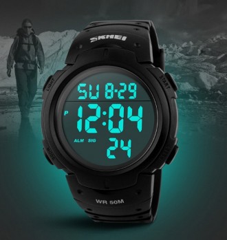 
Мужские спортивные наручные часы SKMEI 1068 электронные с подсветкой, армейские. . фото 2