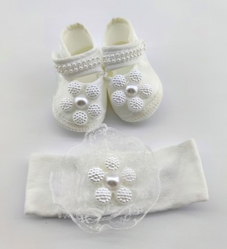 
Нарядная обувь пинетки и повязка для девочки. Сделаны из натуральной ткани укра. . фото 2