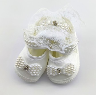 
Нарядная обувь пинетки и повязка для девочки. Сделаны из натуральной ткани укра. . фото 3