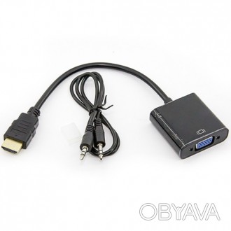 Конвертер HDMI в VGA + аудіо, HDMI штекер - гніздо VGA + шнур AUX (Тип 2)
 HDMI . . фото 1