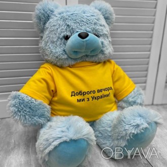 М'яка іграшка блакитний ведмідь великий плюшевий ведмедик у футболці з написом Д. . фото 1