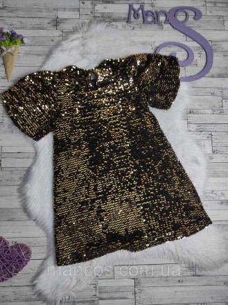 Детское платье Zara для девочки черное с золотом с пайетками 
Состояние: б/у, в . . фото 5