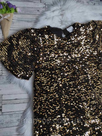 Детское платье Zara для девочки черное с золотом с пайетками 
Состояние: б/у, в . . фото 3