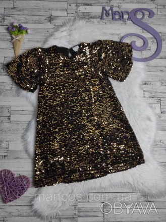Детское платье Zara для девочки черное с золотом с пайетками 
Состояние: б/у, в . . фото 1